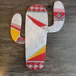 Wooden Cowhide Leather covered Cactus Santa fe themed